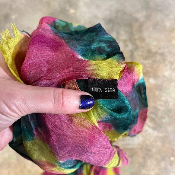 100% Silk Colorful Watercolor Tie-dye Scarf Lightweight Anthropologie - Picture 2 of 4